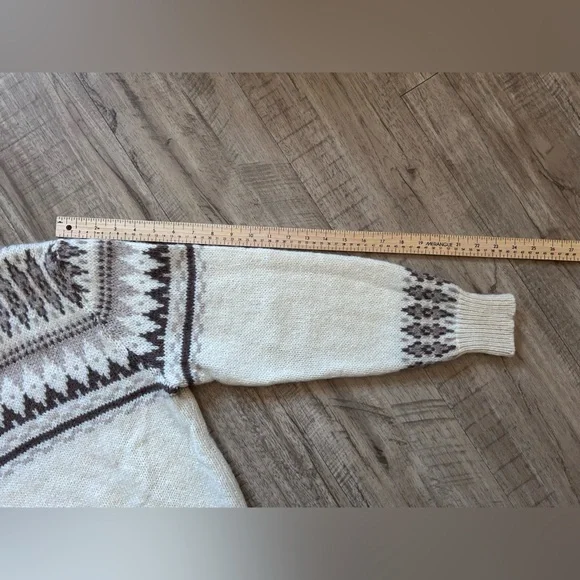 Jantzen pure new wool V-Neck Sweater Cream and Brown fair isle nordic winter - Picture 5 of 8